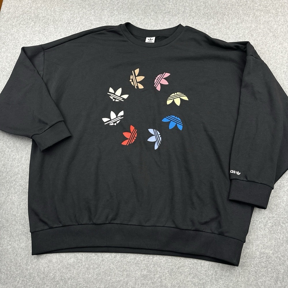 adidas Black Crewneck Sweatshirt with Multicolor Trefoil Motif